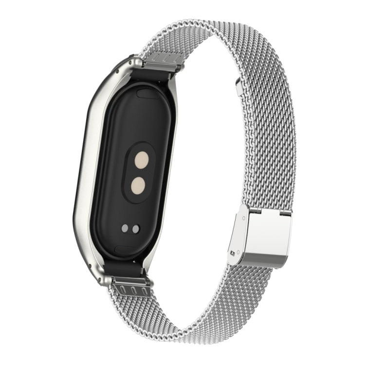 For Xiaomi Mi Band 8 Integrated Metal Case + Steel Mesh Buckle Watch Band(Silver) - Smart Wear by PMC Jewellery | Online Shopping South Africa | PMC Jewellery