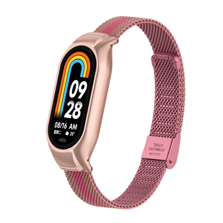 For Xiaomi Mi Band 8 Integrated Metal Case + Steel Mesh Buckle Watch Band(Rose+Pink) - Smart Wear by PMC Jewellery | Online Shopping South Africa | PMC Jewellery