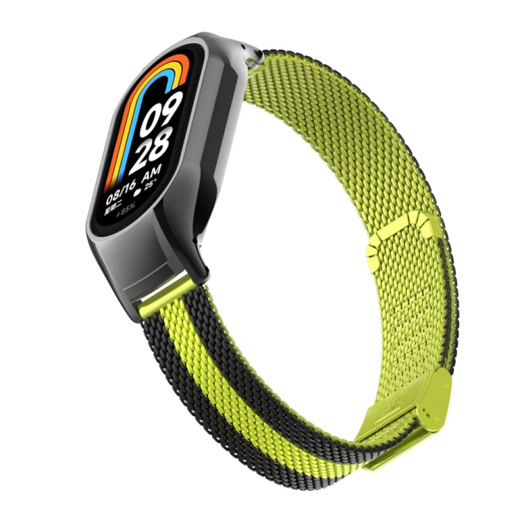 For Xiaomi Mi Band 8 Integrated Metal Case + Steel Mesh Buckle Watch Band(Black+Yellow) - Smart Wear by PMC Jewellery | Online Shopping South Africa | PMC Jewellery