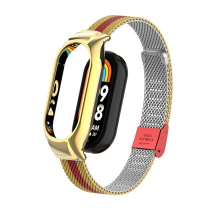 For Xiaomi Mi Band 8 Integrated Metal Case + Steel Mesh Buckle Watch Band(Gold+Red) - Smart Wear by PMC Jewellery | Online Shopping South Africa | PMC Jewellery