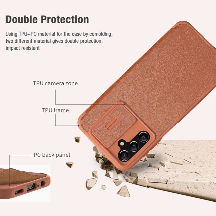 For Samsung Galaxy A14 4G NILLKIN QIN Series Pro Sliding Camera Cover Design Leather Phone Case(Brown) - Galaxy Phone Cases by NILLKIN | Online Shopping South Africa | PMC Jewellery