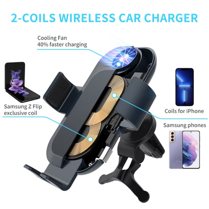 For Samsung Galaxy Z Flip4 / 3 C35 Fan Cooling Dual Coil Car Phone Holder Wireless Charger - Wireless Charger Holders by PMC Jewellery | Online Shopping South Africa | PMC Jewellery