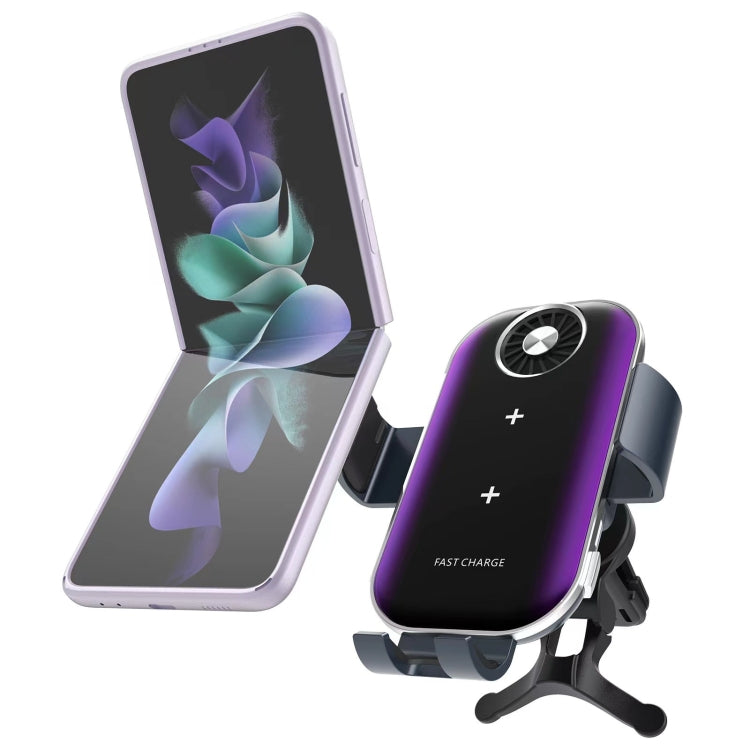 For Samsung Galaxy Z Flip4 / 3 C37 Fan Cooling Dual Coil Car Phone Holder Wireless Charger - Wireless Charger Holders by PMC Jewellery | Online Shopping South Africa | PMC Jewellery