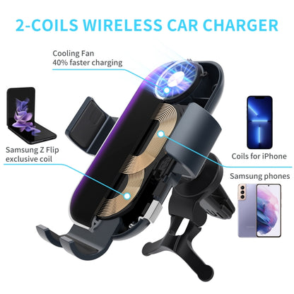 For Samsung Galaxy Z Flip4 / 3 C37 Fan Cooling Dual Coil Car Phone Holder Wireless Charger - Wireless Charger Holders by PMC Jewellery | Online Shopping South Africa | PMC Jewellery