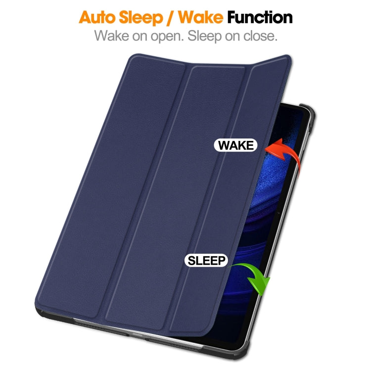 For Xiaomi Pad 6 / 6 Pro Custer Solid Color 3-Fold Stand Leather Smart Tablet Case(Dark Blue) - free shipping - PMC TechLife - Order now!
