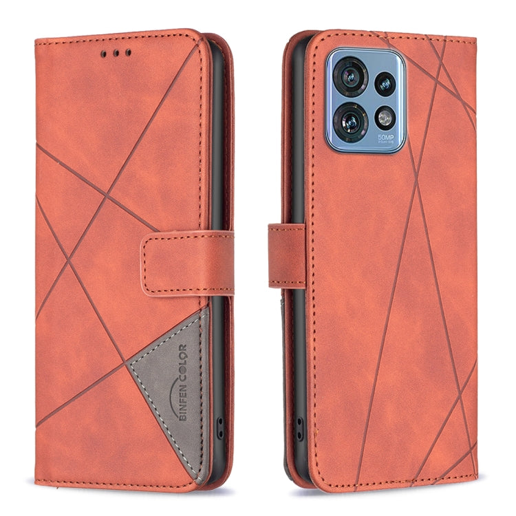 For Motorola Edge 40 Pro 5G / Moto X40 / X40 Pro Magnetic Buckle Rhombus Texture Leather Phone Case(Brown) - Motorola Cases by PMC Jewellery | Online Shopping South Africa | PMC Jewellery