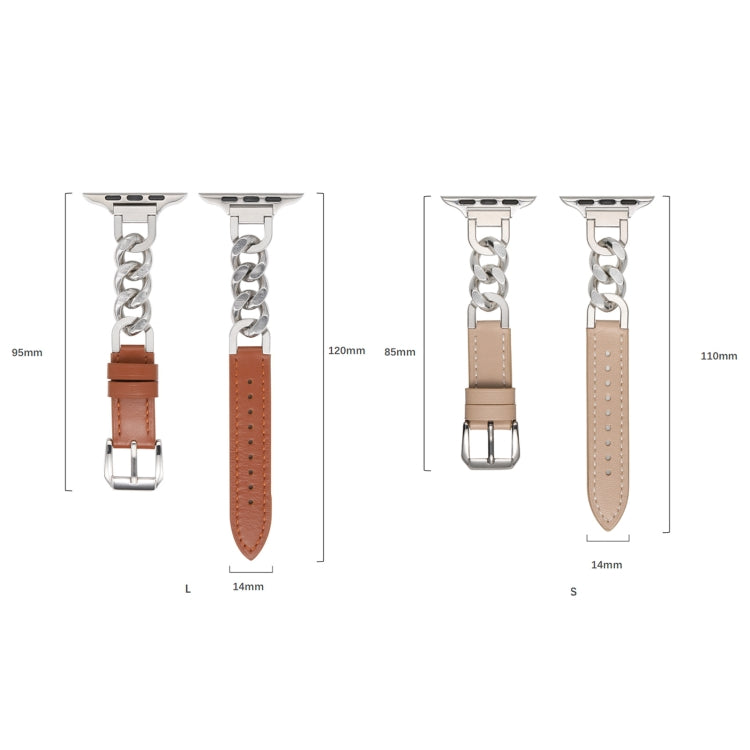 Chain Genuine Leather Watch Band For Apple Watch Series 8&7 41mm / SE 2&6&SE&5&4 40mm / 3&2&1 38mm, Size:S(Apricot) - Smart Wear by PMC Jewellery | Online Shopping South Africa | PMC Jewellery