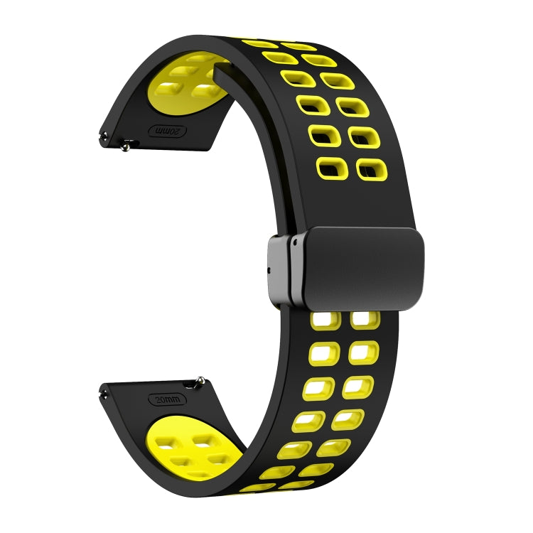 20mm Double-row Hole Folding Black Buckle Two-color Silicone Watch Band(Black Yellow) - Smart Wear by PMC Jewellery | Online Shopping South Africa | PMC Jewellery