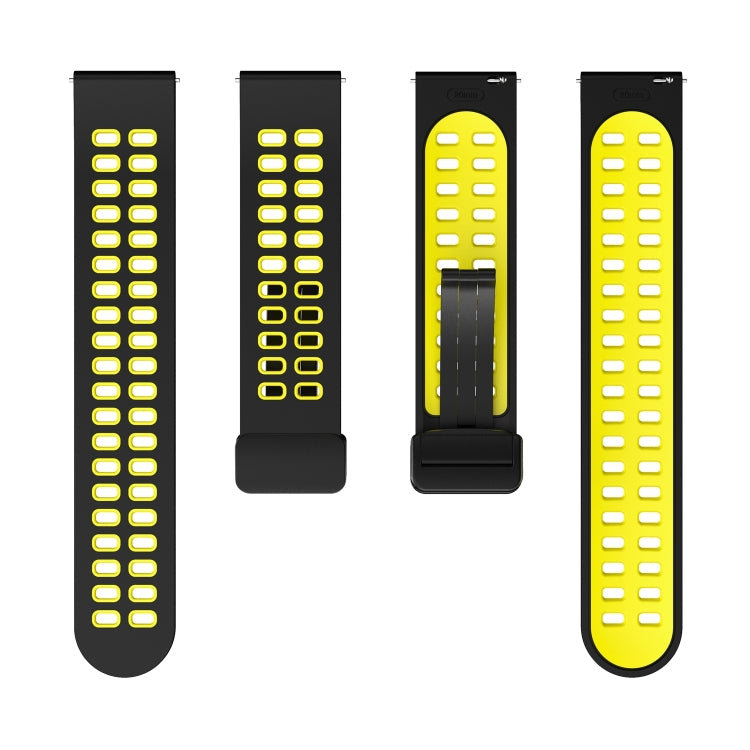 20mm Double-row Hole Folding Black Buckle Two-color Silicone Watch Band(Black Yellow) - Smart Wear by PMC Jewellery | Online Shopping South Africa | PMC Jewellery