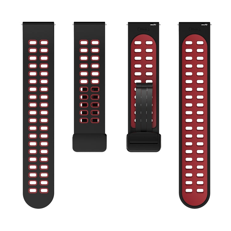 22mm Double-row Hole Folding Black Buckle Two-color Silicone Watch Band(Black Red) - Smart Wear by PMC Jewellery | Online Shopping South Africa | PMC Jewellery