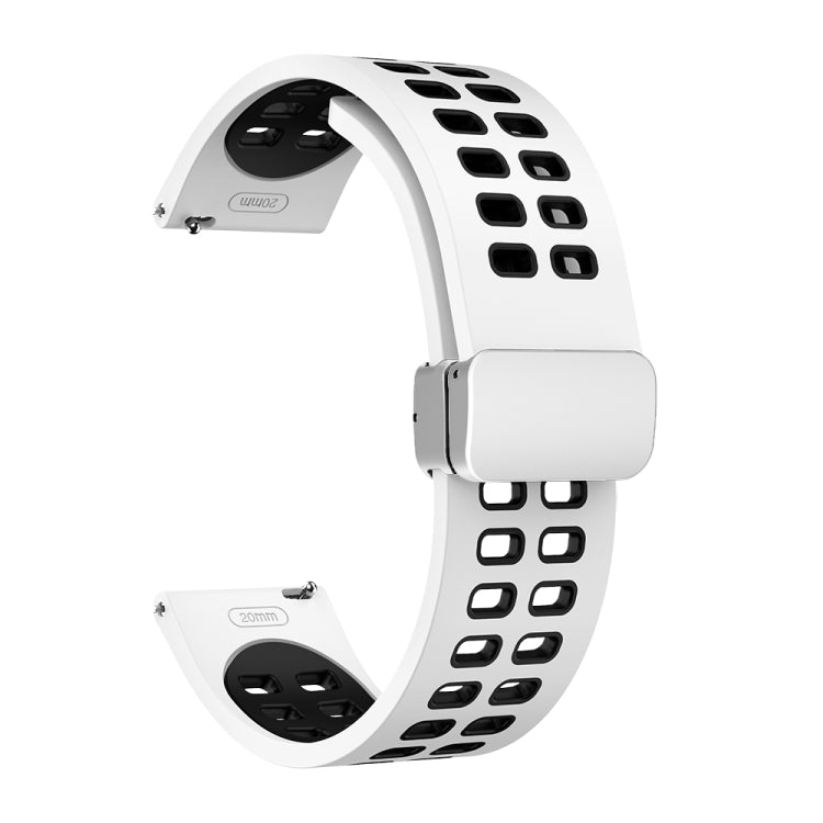 20mm Double-row Hole Folding Silver Buckle Two-color Silicone Watch Band(White Black) - Smart Wear by PMC TechLife | Online Shopping South Africa | PMC TechLife