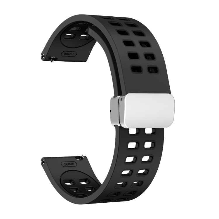 20mm Double-row Hole Folding Silver Buckle Two-color Silicone Watch Band(Black) - Smart Wear by PMC TechLife | Online Shopping South Africa | PMC TechLife