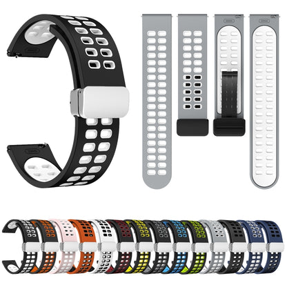 20mm Double-row Hole Folding Silver Buckle Two-color Silicone Watch Band(Black Grey) - Smart Wear by PMC Jewellery | Online Shopping South Africa | PMC Jewellery