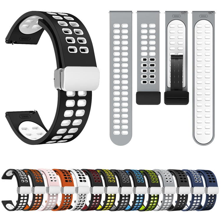 20mm Double-row Hole Folding Silver Buckle Two-color Silicone Watch Band(Black White) - Smart Wear by PMC Jewellery | Online Shopping South Africa | PMC Jewellery