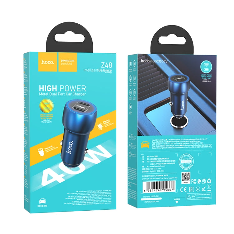 hoco Z48 Tough 40W Dual USB-C / Type-C Port Car Charger(Sapphire Blue) - Car Charger by hoco | Online Shopping South Africa | PMC Jewellery