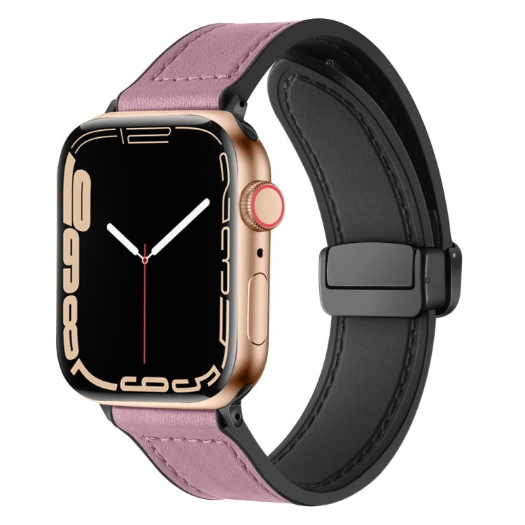 Magnetic Folding Silicone Leather Watch Band For Apple Watch Ultra 49mm / Series 8&7 45mm / SE 2&6&SE&5&4 44mm / 3&2&1 42mm (Rose Pink) - Watch Bands by PMC Jewellery | Online Shopping South Africa | PMC Jewellery