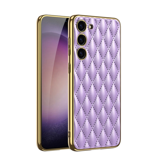 For Samsung Galaxy S23 5G GKK Rhombus Pattern Electroplating Plain PU Phone Case(Purple) - Galaxy S23 5G Cases by GKK | Online Shopping South Africa | PMC Jewellery