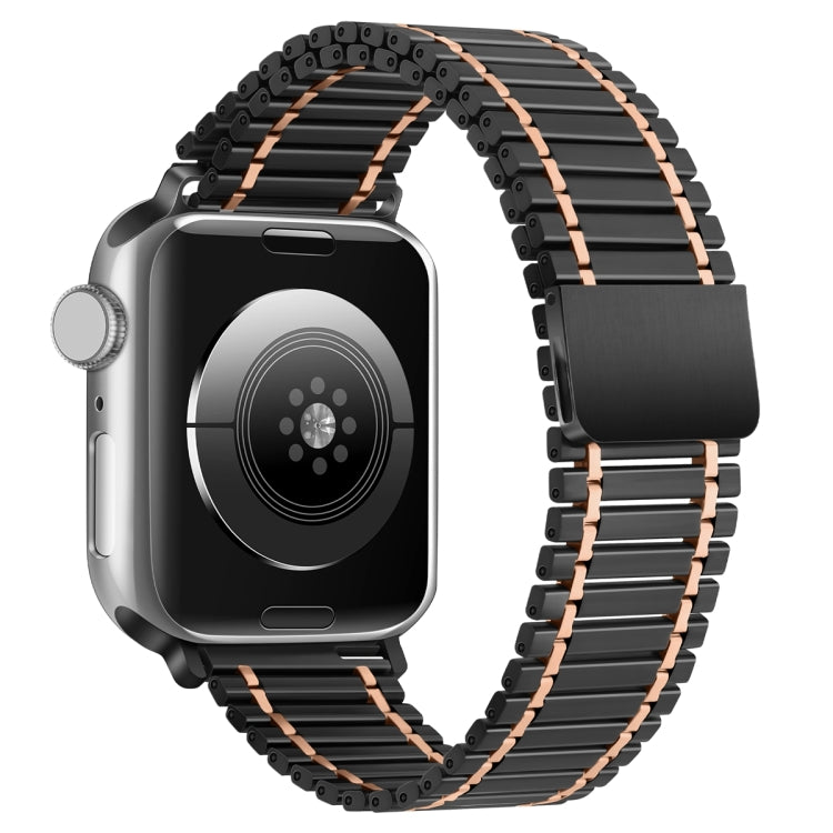 Chain Magnetic Stainless Steel Watch Band For Apple Watch Ultra 49mm / Series 8&7 45mm / SE 2&6&SE&5&4 44mm / 3&2&1 42mm(Black+Rose Gold) - Smart Wear by PMC Jewellery | Online Shopping South Africa | PMC Jewellery