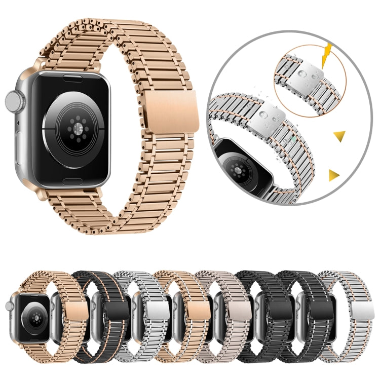 Chain Magnetic Stainless Steel Watch Band For Apple Watch Ultra 49mm / Series 8&7 45mm / SE 2&6&SE&5&4 44mm / 3&2&1 42mm(Black+Rose Gold) - Smart Wear by PMC Jewellery | Online Shopping South Africa | PMC Jewellery