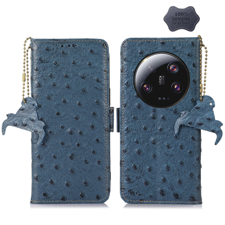 For Xiaomi 13 Ultra Ostrich Pattern Genuine Leather RFID Phone Case(Blue) - 13 Ultra Cases by PMC TechLife | Online Shopping South Africa | PMC TechLife