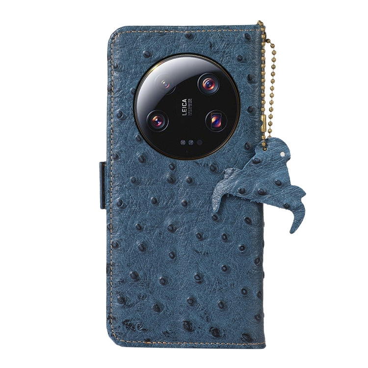 For Xiaomi 13 Ultra Ostrich Pattern Genuine Leather RFID Phone Case(Blue) - 13 Ultra Cases by PMC TechLife | Online Shopping South Africa | PMC TechLife