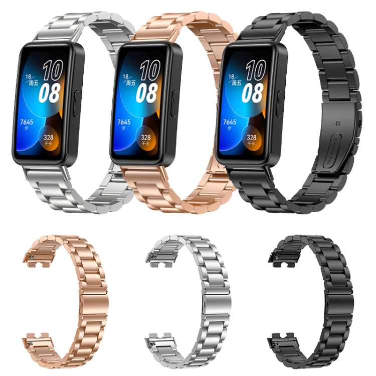 For Huawei Band 8 16mm Three Strains Metal Replacement Watch Band(Rose Gold) - Watch Bands by PMC Jewellery | Online Shopping South Africa | PMC Jewellery