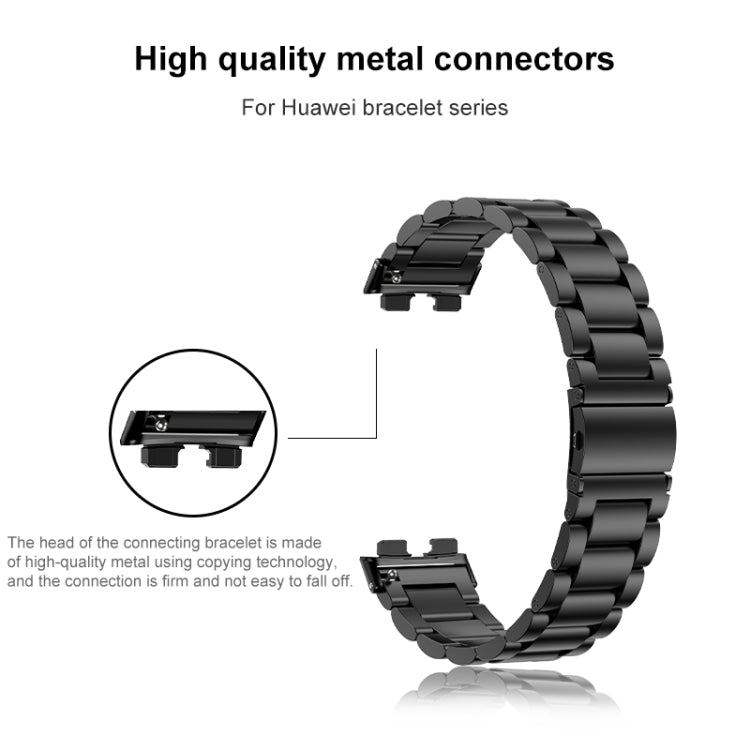 For Huawei Band 8 16mm Three Strains Metal Replacement Watch Band(Rose Gold) - Watch Bands by PMC Jewellery | Online Shopping South Africa | PMC Jewellery