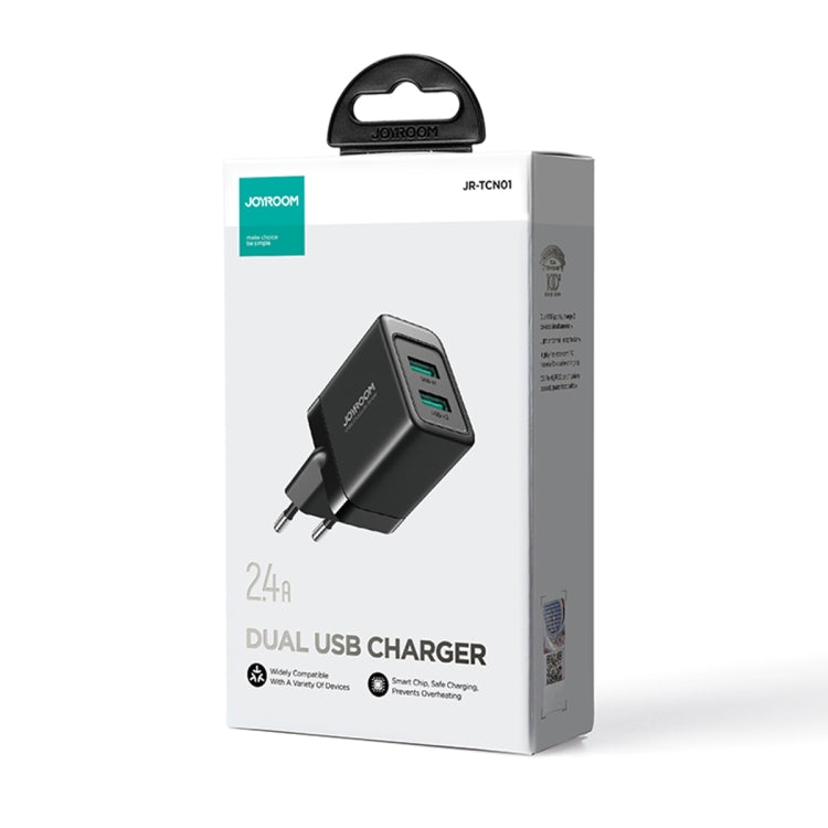 JOYROOM JR-TCN01 2.4A Dual Ports USB Charger, Plug:EU Plug(Black) - USB Charger by JOYROOM | Online Shopping South Africa | PMC Jewellery