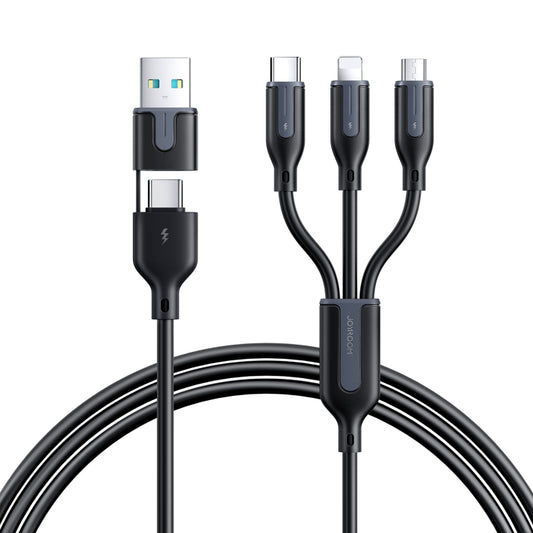 JOYROOM S-2T3018A15 Ice-Crystal Series 1.2m 3.5A USB+Type-C to 8 Pin+Type-C+Micro USB 3 in 2 Fast Charging Cable(Black) - Multifunction Cable by JOYROOM | Online Shopping South Africa | PMC Jewellery