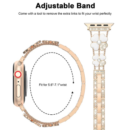 For Apple Watch 6 40mm Petal Metal Diamond Watch Band(Rose Gold+White) -  by PMC Jewellery | Online Shopping South Africa | PMC Jewellery