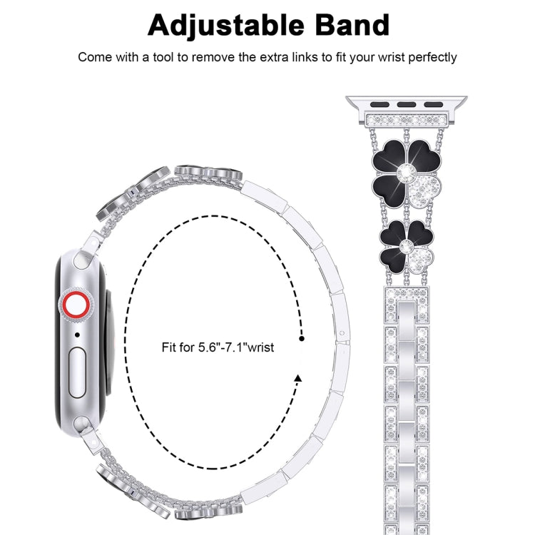 For Apple Watch 6 40mm Petal Metal Diamond Watch Band(Silver+Black) - Watch Bands by PMC Jewellery | Online Shopping South Africa | PMC Jewellery