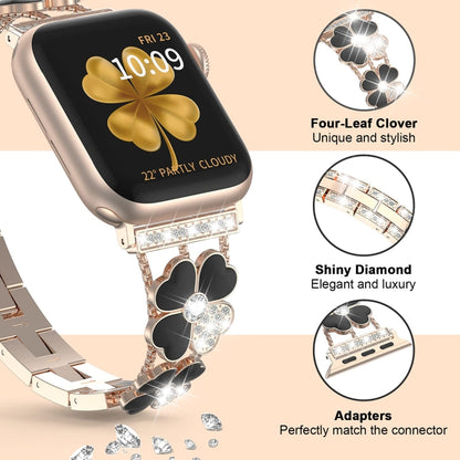 For Apple Watch 6 44mm Petal Metal Diamond Watch Band(Rose Gold+Black) -  by PMC Jewellery | Online Shopping South Africa | PMC Jewellery