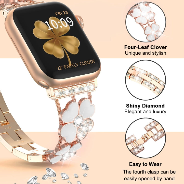 For Apple Watch 5 40mm Petal Metal Diamond Watch Band(Rose Gold+White) -  by PMC Jewellery | Online Shopping South Africa | PMC Jewellery