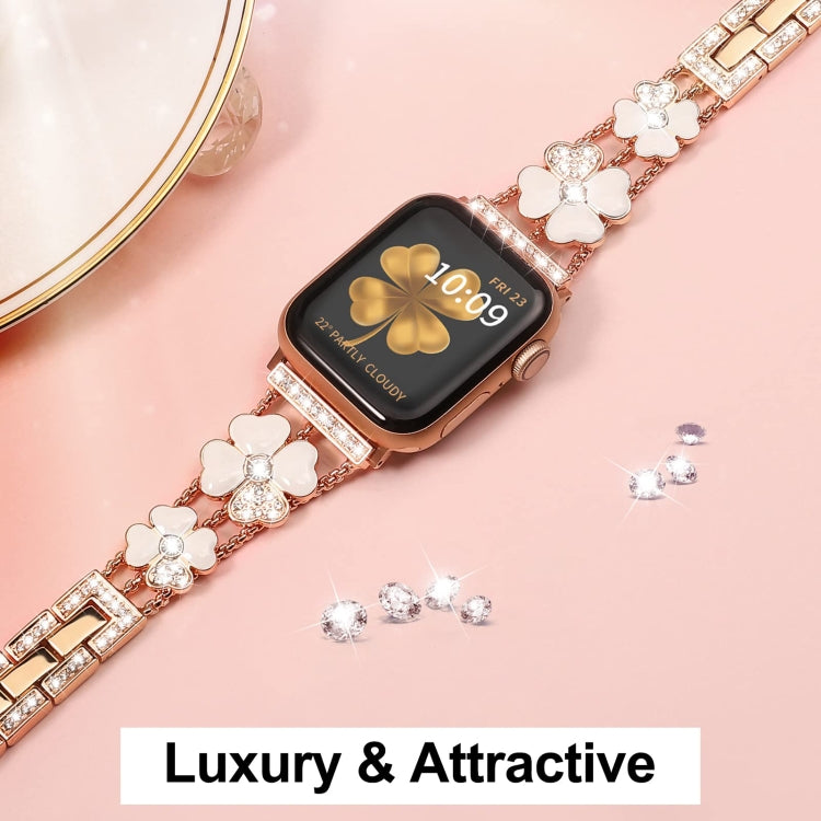 For Apple Watch 5 40mm Petal Metal Diamond Watch Band(Rose Gold+White) -  by PMC Jewellery | Online Shopping South Africa | PMC Jewellery