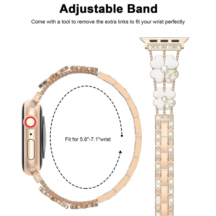 For Apple Watch 5 44mm Petal Metal Diamond Watch Band(Rose Gold+White) -  by PMC Jewellery | Online Shopping South Africa | PMC Jewellery