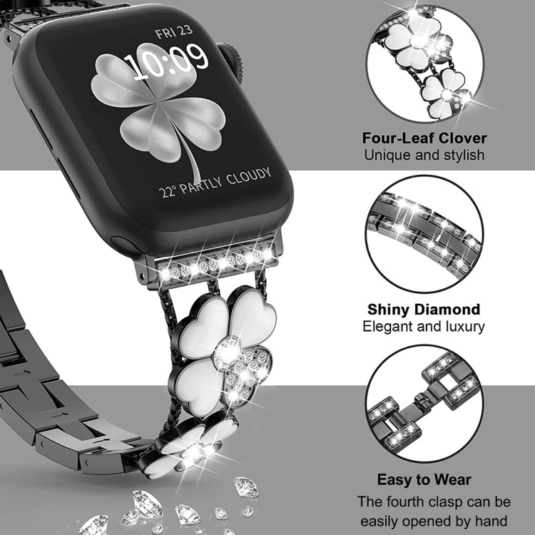 For Apple Watch 3 42mm Petal Metal Diamond Watch Band(Black+White) -  by PMC Jewellery | Online Shopping South Africa | PMC Jewellery