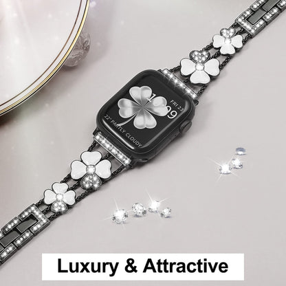 For Apple Watch 3 42mm Petal Metal Diamond Watch Band(Black+White) -  by PMC Jewellery | Online Shopping South Africa | PMC Jewellery