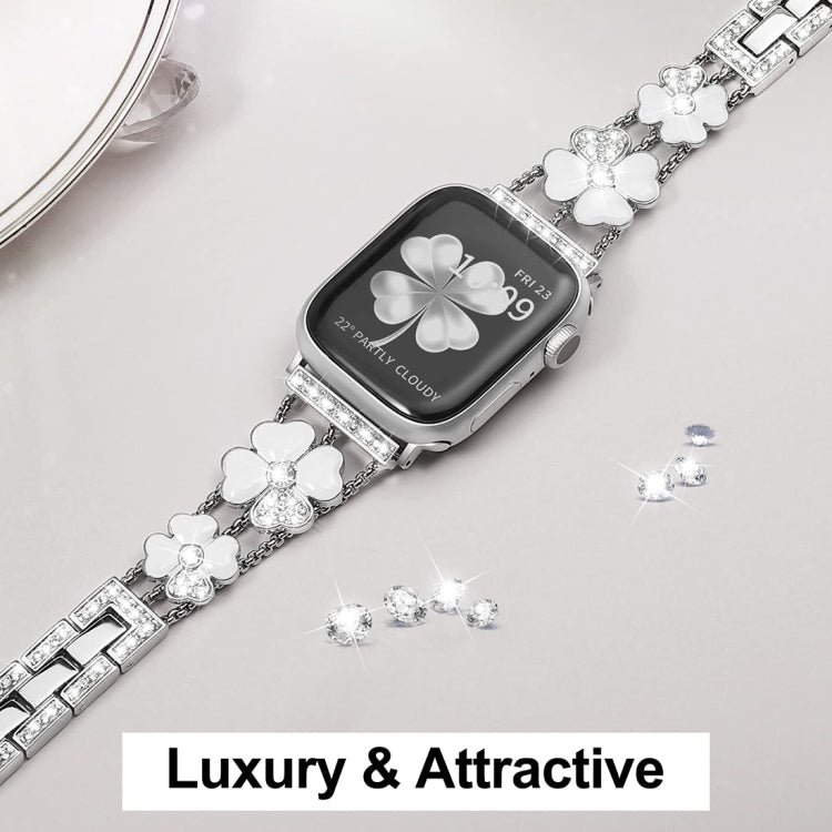 For Apple Watch 42mm Petal Metal Diamond Watch Band(Sliver+White) -  by PMC Jewellery | Online Shopping South Africa | PMC Jewellery