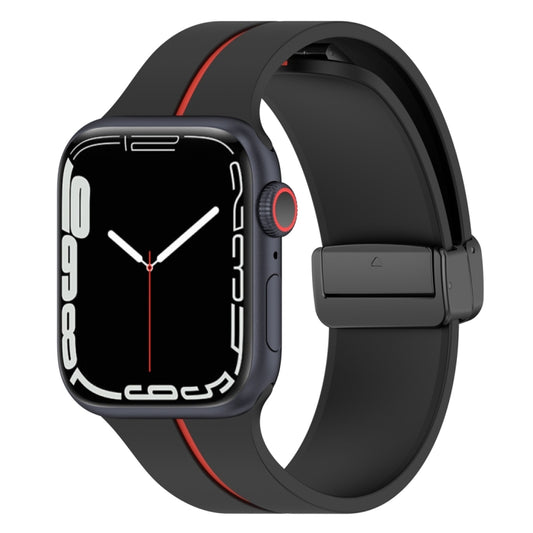 Two Color Folding Buckle Silicone Watch Band For Apple Watch 7 45mm(Black+Red) - Watch Bands by PMC Jewellery | Online Shopping South Africa | PMC Jewellery