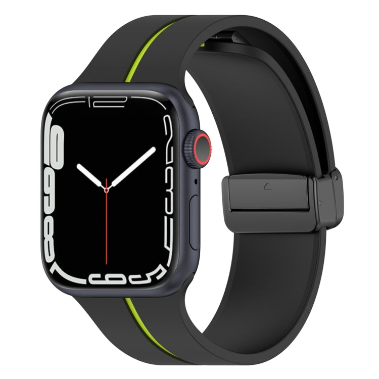 Two Color Folding Buckle Silicone Watch Band For Apple Watch SE 2022 40mm(Black+Lime) -  by PMC Jewellery | Online Shopping South Africa | PMC Jewellery