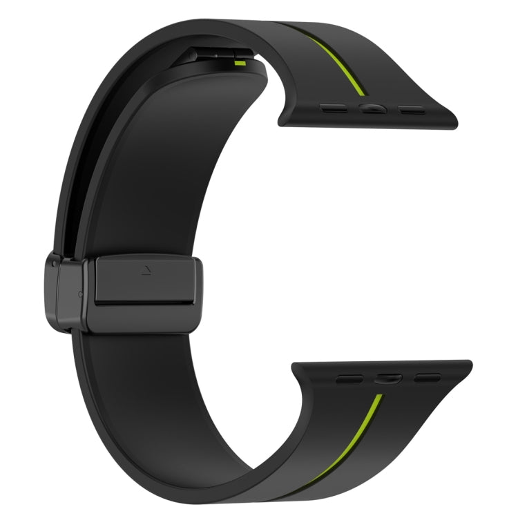 Two Color Folding Buckle Silicone Watch Band For Apple Watch SE 2022 44mm(Black+Lime) - Watch Bands by PMC Jewellery | Online Shopping South Africa | PMC Jewellery