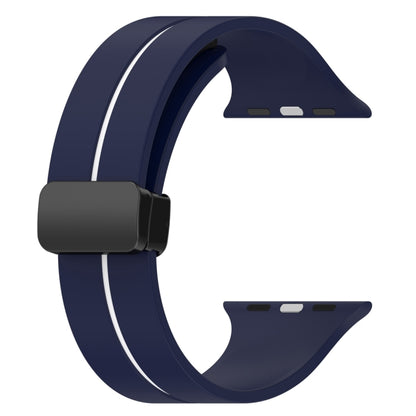 Two Color Folding Buckle Silicone Watch Band For Apple Watch SE 2022 44mm(Midnight Blue+White) -  by PMC Jewellery | Online Shopping South Africa | PMC Jewellery