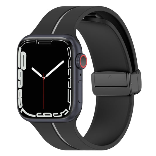 Two Color Folding Buckle Silicone Watch Band For Apple Watch 6 44mm(Black+Grey) -  by PMC Jewellery | Online Shopping South Africa | PMC Jewellery