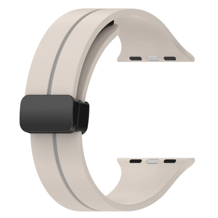 Two Color Folding Buckle Silicone Watch Band For Apple Watch 6 44mm(Starlight+Grey) -  by PMC TechLife | Online Shopping South Africa | PMC TechLife