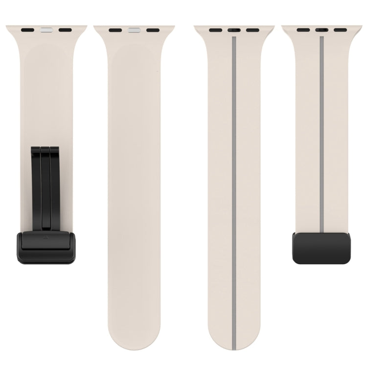 Two Color Folding Buckle Silicone Watch Band For Apple Watch 6 44mm(Starlight+Grey) -  by PMC TechLife | Online Shopping South Africa | PMC TechLife