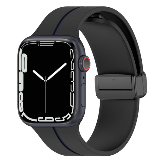 Two Color Folding Buckle Silicone Watch Band For Apple Watch 42mm(Black+Blue) -  by PMC Jewellery | Online Shopping South Africa | PMC Jewellery