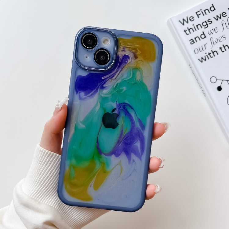 For iPhone 14 Plus Oil Painting Electroplating TPU Phone Case(Blue) - iPhone 14 Plus Cases by PMC Jewellery | Online Shopping South Africa | PMC Jewellery