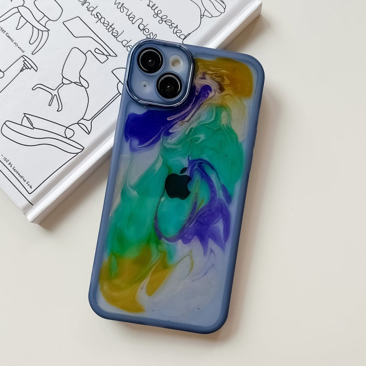 For iPhone 14 Plus Oil Painting Electroplating TPU Phone Case(Blue) - iPhone 14 Plus Cases by PMC Jewellery | Online Shopping South Africa | PMC Jewellery