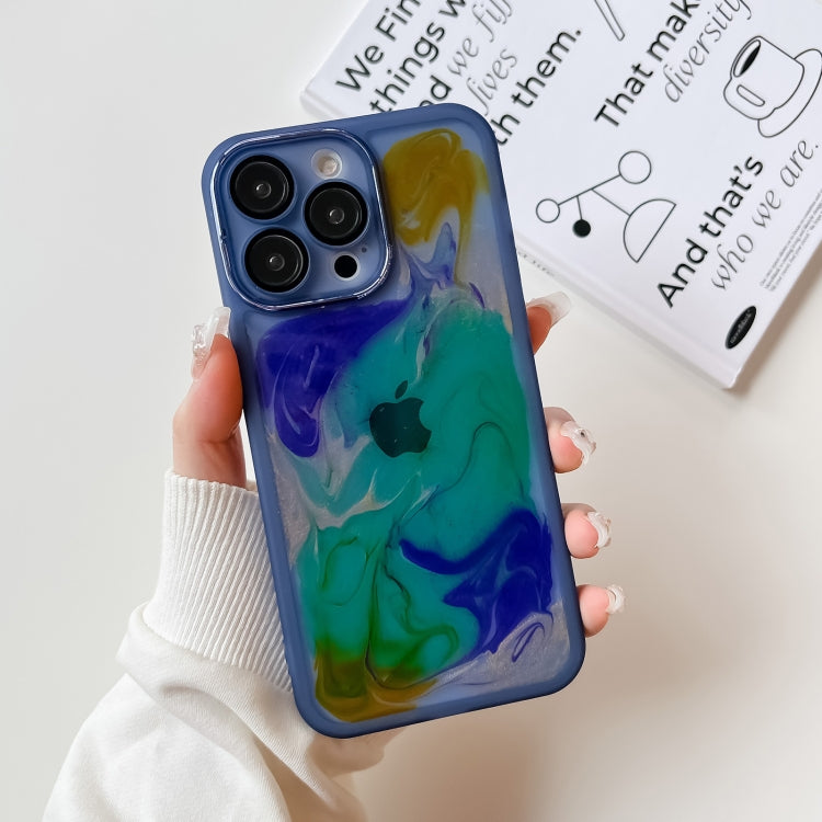 For iPhone 14 Pro Max Oil Painting Electroplating TPU Phone Case(Blue) - iPhone 14 Pro Max Cases by PMC Jewellery | Online Shopping South Africa | PMC Jewellery