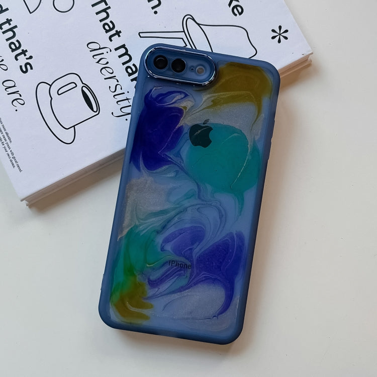 For iPhone 8 Plus / 7 Plus Oil Painting Electroplating TPU Phone Case(Blue) - More iPhone Cases by PMC TechLife | Online Shopping South Africa | PMC TechLife